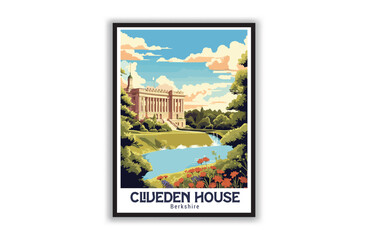 Cliveden House, Berkshire. Vintage Travel Posters. Vector art. Famous Tourist Destinations Posters Art Prints Wall Art and Print Set Abstract Travel for Hikers Campers Living Room Decor