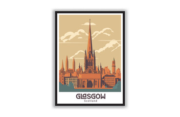 Glasgow, Scotland. Vintage Travel Posters. Vector art. Famous Tourist Destinations Posters Art Prints Wall Art and Print Set Abstract Travel for Hikers Campers Living Room Decor