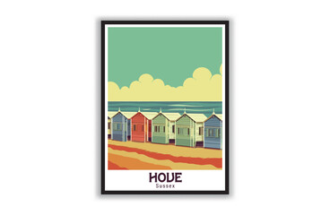 Hove, Sussex. Vintage Travel Posters. Vector art. Famous Tourist Destinations Posters Art Prints Wall Art and Print Set Abstract Travel for Hikers Campers Living Room Decor