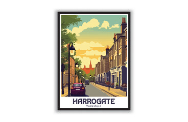 Harrogate, Yorkshire. Vintage Travel Posters. Vector art. Famous Tourist Destinations Posters Art Prints Wall Art and Print Set Abstract Travel for Hikers Campers Living Room Decor