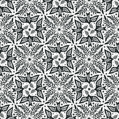 Hand drawn seamless pattern with birds Scandinavian folk decorative seamless bird and leaves texture