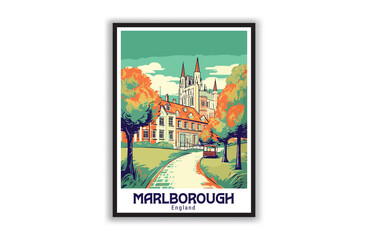 Marlborough, England. Vintage Travel Posters. Vector art. Famous Tourist Destinations Posters Art Prints Wall Art and Print Set Abstract Travel for Hikers Campers Living Room Decor