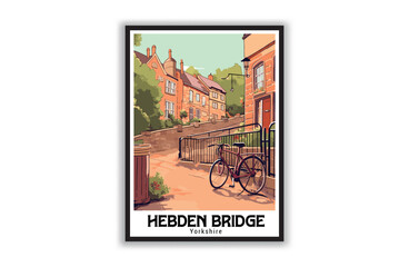 Hebden Bridge, Yorkshire. Vintage Travel Posters. Vector art. Famous Tourist Destinations Posters Art Prints Wall Art and Print Set Abstract Travel for Hikers Campers Living Room Decor