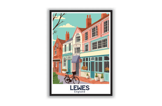 Lewes, England. Vintage Travel Posters. Vector art. Famous Tourist Destinations Posters Art Prints Wall Art and Print Set Abstract Travel for Hikers Campers Living Room Decor