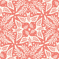 Hand drawn seamless pattern with birds Scandinavian folk decorative seamless bird and leaves texture