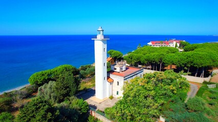 Fototapeta na wymiar Capo Suvero lighthouse - Falerna - Italy - Calabria - Aerial view of the coast
