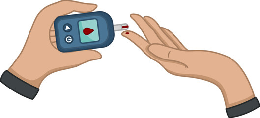 Blood Sugar Test. Measurement with a Glucometer. Medical Equipment for Diabetics. Vector illustration