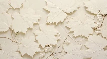 Fotobehang Bas relief of grape leaves, tone-on-tone in white © EAStevens