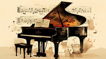 Piano and musical notes illustrations