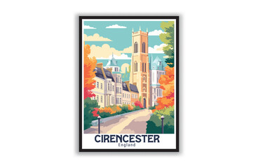 Cirencester, England. Vintage Travel Posters. Vector art. Famous Tourist Destinations Posters Art Prints Wall Art and Print Set Abstract Travel for Hikers Campers Living Room Decor