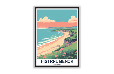 Fistral Beach, Newquay. Vintage Travel Posters. Vector art. Famous Tourist Destinations Posters Art Prints Wall Art and Print Set Abstract Travel for Hikers Campers Living Room Decor