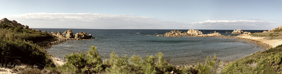 Panoramic view of Cala Rossa, a beautiful beach in Sardinia, Italy. - 707220293