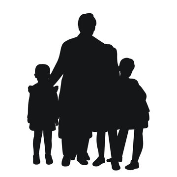 Black silhouette of a mother with children together, mother with many children, isolated vector