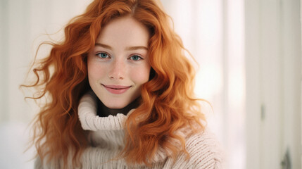 Portrait of a beautiful young woman with red hair in a sweater .