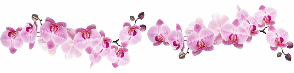 Beautiful flowers banner panorama long - Pink orchids orchidaceae, isolated on white background - obrazy, fototapety, plakaty