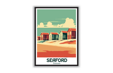 Seaford, Sussex. Vintage Travel Posters. Vector art. Famous Tourist Destinations Posters Art Prints Wall Art and Print Set Abstract Travel for Hikers Campers Living Room Decor