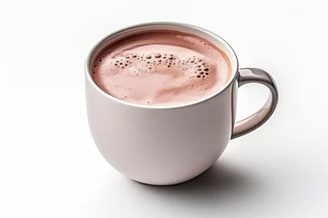 Foto op Canvas Hot chocolate cocoa drink in white ceramic cup isolated on white background. Top view. © Tjeerd