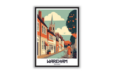 Wareham, Dorset. Vintage Travel Posters. Vector art. Famous Tourist Destinations Posters Art Prints Wall Art and Print Set Abstract Travel for Hikers Campers Living Room Decor