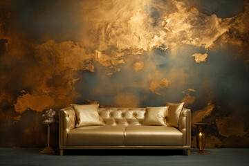 golden retro background with leather sofa
