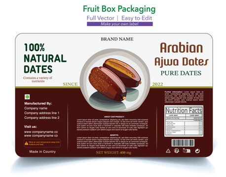 Dates Packaging, Ajwa dates, Arabian dates packaging, Product packaging, Box design, Food package, dry food, Natural Dates, Fruits box, free vector 