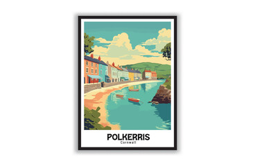 Polkerris, Cornwall. Vintage Travel Posters. Vector art. Famous Tourist Destinations Posters Art Prints Wall Art and Print Set Abstract Travel for Hikers Campers Living Room Decor