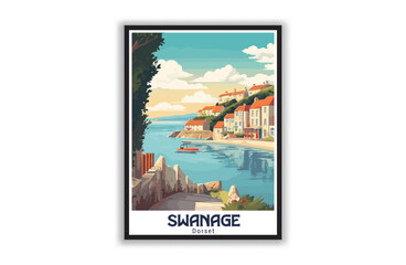Swanage, Dorset. Vintage Travel Posters. Vector art. Famous Tourist Destinations Posters Art Prints Wall Art and Print Set Abstract Travel for Hikers Campers Living Room Decor