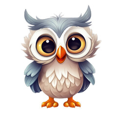 Obraz premium Cartoon-style illustration of an owl with large eyes and detailed feathers.