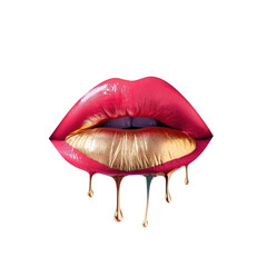 Graphic image of lips with gold and pink paint dripping