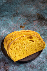 Corn bread. Delicious sliced cornbread on plate.