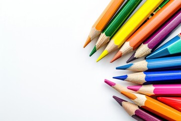 Obraz premium Arrangement of colored pencils isolated on white background