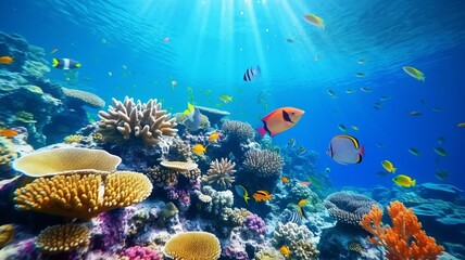 Fototapeta na wymiar Beautiful ocean coral tropical fish underwater world wallpaper AI Generated art