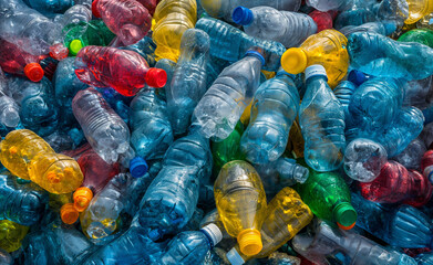Big pile of empty plastic bottles, pattern, colorful background - obrazy, fototapety, plakaty