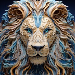 Beautiful paper craft quilling lion head picture AI Generated art
