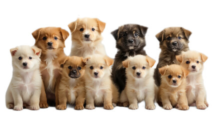 Many different puppies isolated on a white background companion