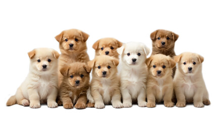 Many different puppies isolated on a white background