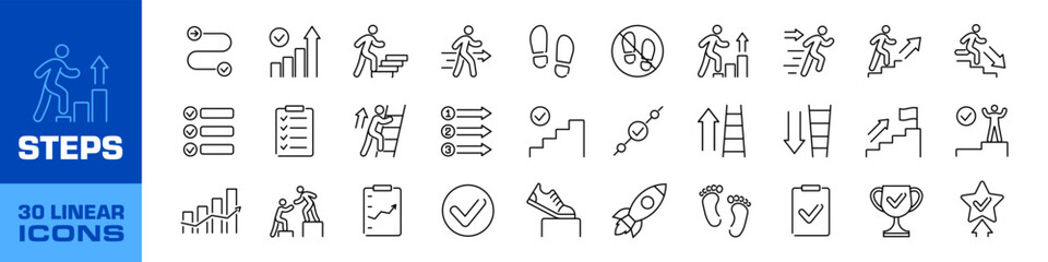 Steps icon set. Linear style.