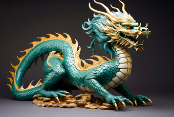 Obraz premium Water dragon statue decoration for table display, symbolizing strength and serenity. Perfect for home decor, cultural, and feng shui themes