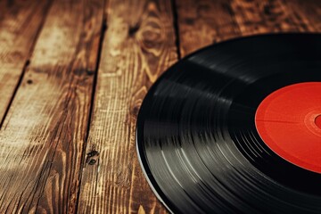 Vintage Vinyl Record on Wooden Background, Music Theme