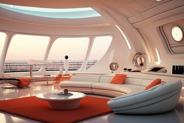 A futuristic, modern, and clean living room. Generative AI