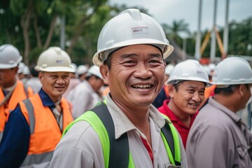 happy team of construction worker