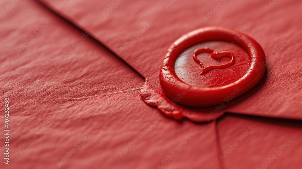 Aufkleber a waxed red envelope with a waxed heart on the inside of the envelope and a red waxed seal on the ou