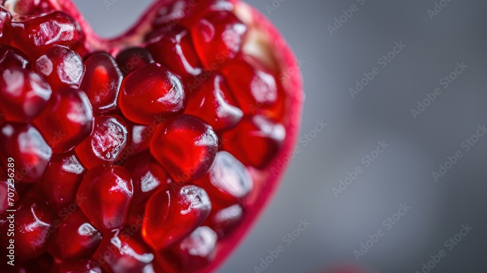 Aufkleber a close up of a pomegranate in the shape of a heart with drops of water on the inside of the pomegra