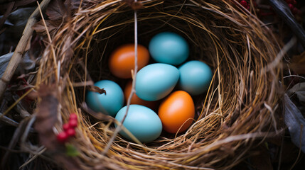 Fototapeta na wymiar Robin bird and robin eggs beautiful yet simple