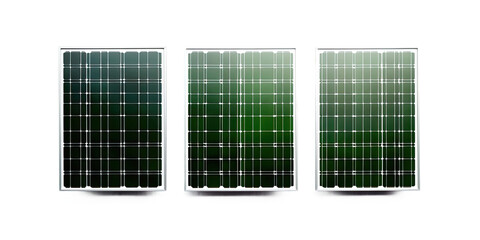 Three different solar panel photographed from above, solar energy, green energy, isolated