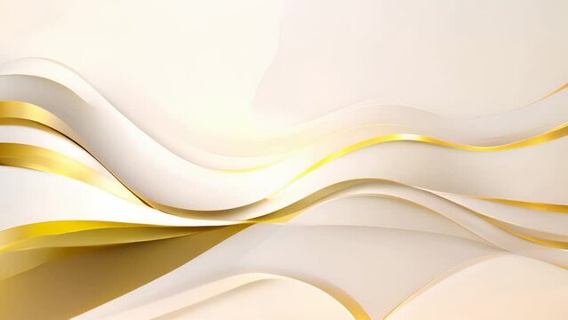 white smooth flowing waves with curved golden lines abstract motion background. Seamless looping. Video animation Ultra HD 4K 3840x2160