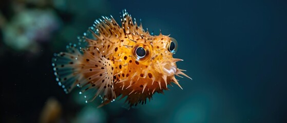 A Blowfish Or Diodon Holocanthus Swimming Gracefully In The Deep Sea. Сoncept Underwater Photography, Marine Life, Graceful Swimmers, Deep Sea Exploration, Blowfish/Diodon Holocanthus