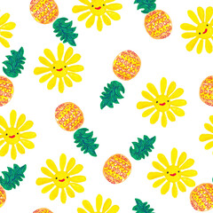 seamless floral pattern watercolor drawing seamless pattern suns and pineapples base for design