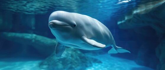 An Elegant And Playful Beluga Whale Gracefully Glides Through The Water. Сoncept Wildlife Photography, Underwater Beauty, Majestic Marine Creatures, Oceanic Wonders, Aquatic Elegance