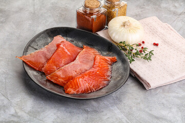 Salted raw salmon fillet appetizer