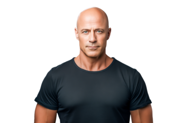 Middle aged bald man on transparent background
